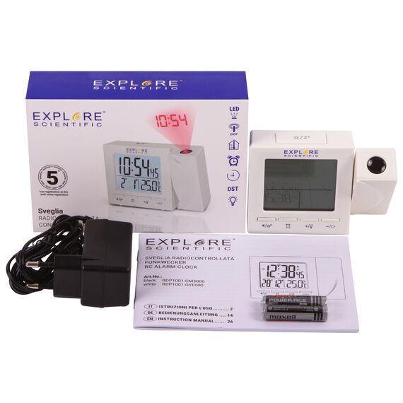 Часы цифровые Explore Scientific с проектором и термометром, белые, фото , изображение 5