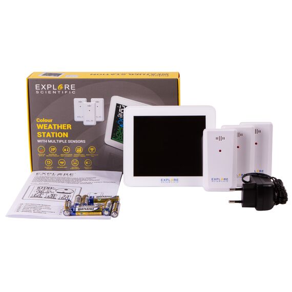 Метеостанция Explore Scientific с цветным экраном и тремя датчиками, белая, фото , изображение 2