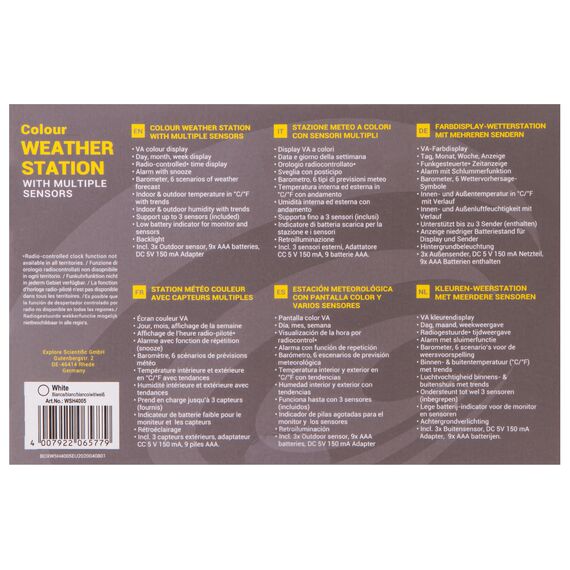 Метеостанция Explore Scientific с цветным экраном и тремя датчиками, белая, фото , изображение 13