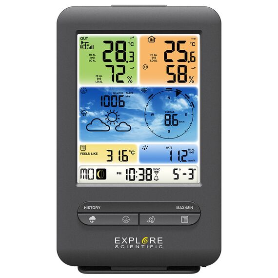 Метеостанция Explore Scientific «5 в 1» Wi-Fi с цветным дисплеем, черная, фото , изображение 2