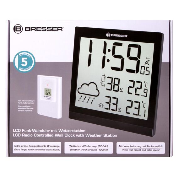 Метеостанция (настенные часы) Bresser TemeoTrend JC LCD с радиоуправлением, черная, фото , изображение 10