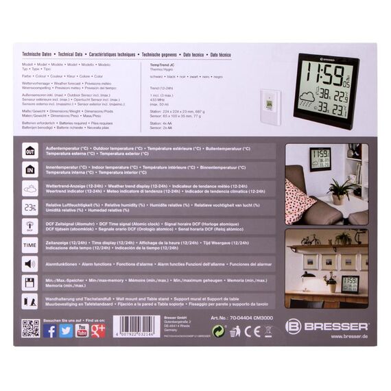 Метеостанция (настенные часы) Bresser TemeoTrend JC LCD с радиоуправлением, черная, фото , изображение 11
