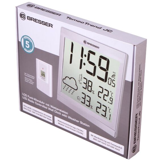 Метеостанция (настенные часы) Bresser TemeoTrend JC LCD с радиоуправлением, серебристая, фото , изображение 9