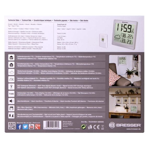 Метеостанция (настенные часы) Bresser TemeoTrend JC LCD с радиоуправлением, серебристая, фото , изображение 11
