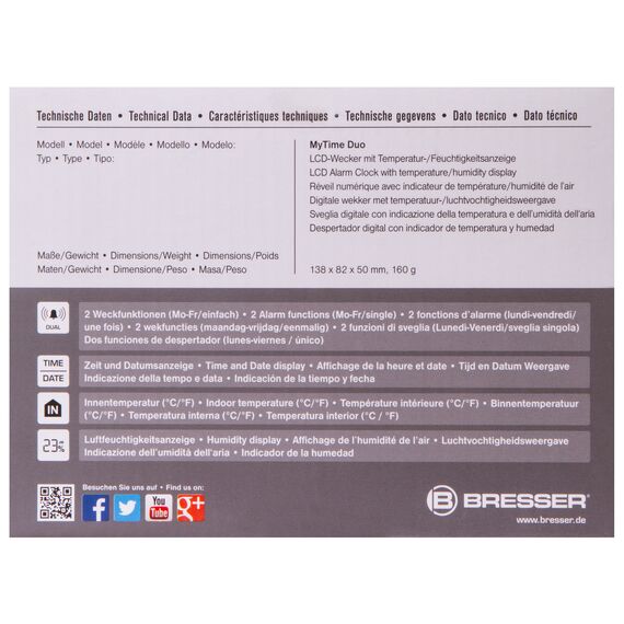 Часы настольные Bresser MyTime Duo LCD, белые, фото , изображение 9