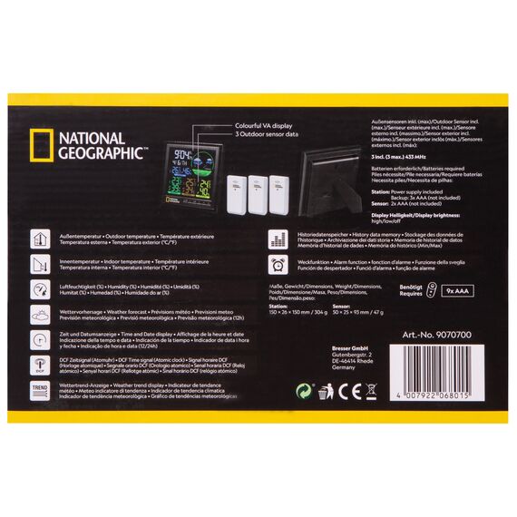 Метеостанция Bresser National Geographic VA с цветным дисплеем и тремя белыми датчиками, фото , изображение 15
